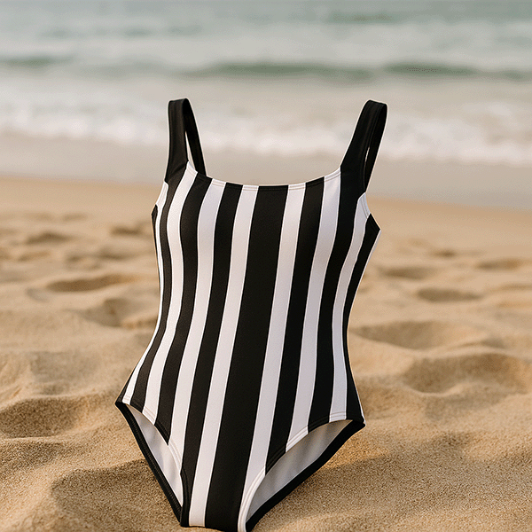 black and white striped style one-piece swimsuit black and white striped style one-piece swimsuit